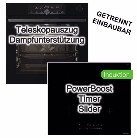 Herdset Gorenje Backofen SteamAssist AirFry Teleskopauszug + keenberk Induktionskochfeld Booster Slider