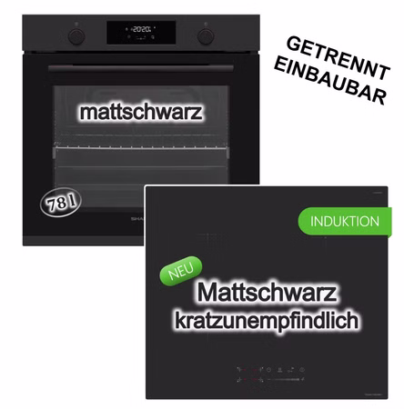 Herdset Sharp Backofen Teleskopauszug Softclose matt+ keenberk Induktionskochfeld matt Booster TouchSlider