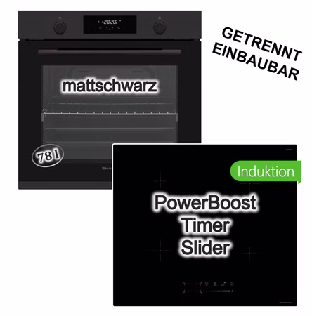 Herdset Sharp Backofen 78 Liter Pyrolyse Turbo Heißluft Vollauszug + keenberk Induktionskochfeld Booster Slider