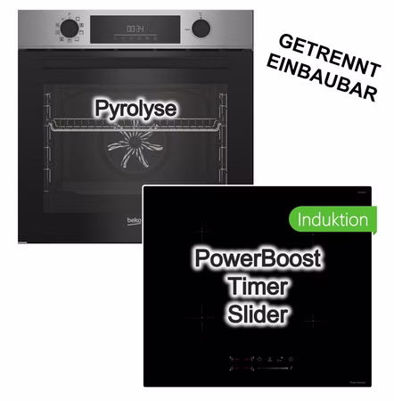 Herdset BEKO Backofen Pyrolyse Elektroniksteuerung+ keenberk Induktionskochfeld Booster Slider Touch Control