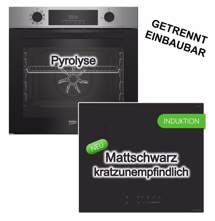 HERDSET BEKO Backofen Pyrolyse+ KEENBERK Induktionskochfeld Booster Touch-Slider MattBlack 60cm