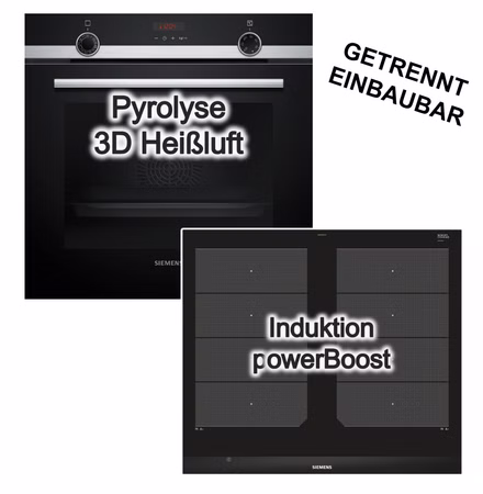 SIEMENS Backofenset Dampfunterstützung activeClean Pyrolyse 3D-Heißluft + Induktionskochfeld flexInduktion Bratsensor