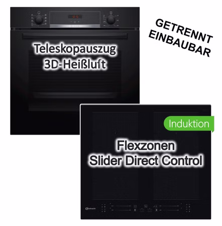 Herdset Bosch Backofen Hydrolyse EcoClean Teleskopauszug+ Bauknecht Induktionskochfeld FlexiSpace ActiveHeat