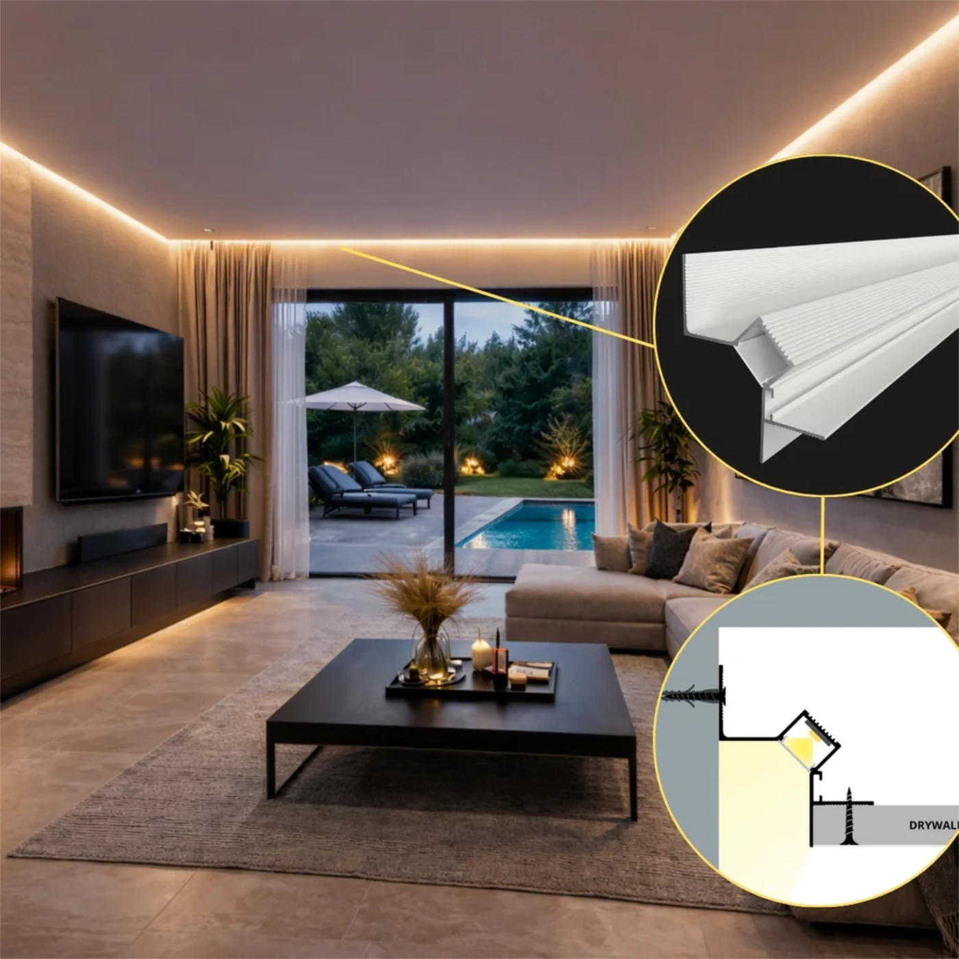 LED Alu Schattenfugenprofil RAAB für LED-Streifen bis 15 mm