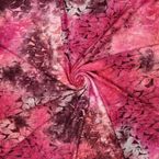 Batik Stoff Ausbrenner Floral 1/2 Meterware 160cm Oeko-Tex Blätter Muster Pink Violett Rot Elasthan Viskose Kleiderstoff Devore Stretch Modestoff