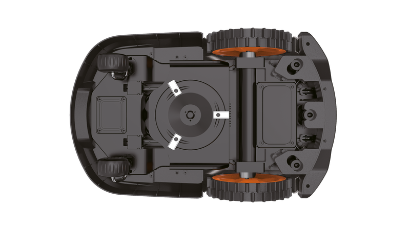 Sunseeker X3 PLUS Mähroboter inklusive Garage Sunseeker X3 Plus, Ansicht von unten mit Messerscheibe und drei Klingen