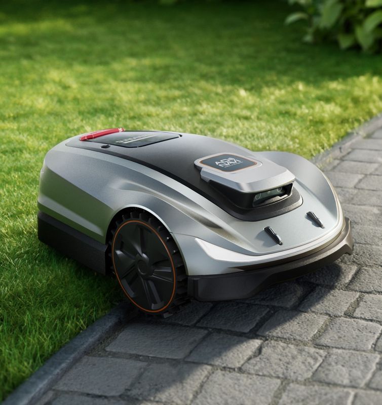 Sunseeker X5 Mähroboter inklusive Garage Sunseeker X5, beim Überfahren der Rasenkante (Option bei Gehwegen- Rand ausmähen)