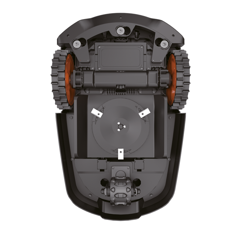 Sunseeker X5 Mähroboter inklusive Garage Sunseeker X5, Ansicht von unten, Messerscheibe mit drei Klingen
