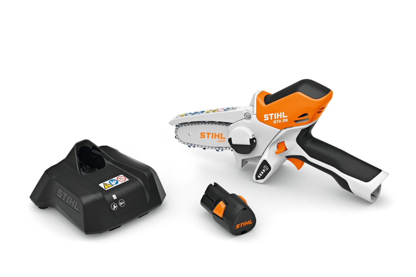 STIHL Gehölzschneider GTA 26  im Set mit einem AS Akku, Ladestation, Kettenschutz und Kettenöl