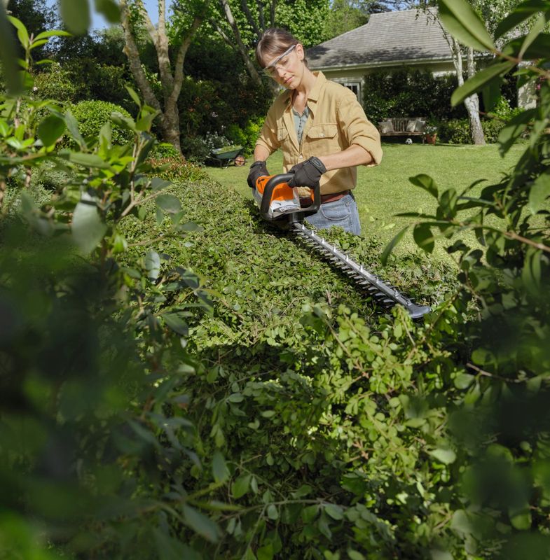 HSA 60, ohne Akku und Ladegerät HSA 60, ohne Akku und Ladegerät, Frau schneidet die Hecke im Garten mit der HSA60