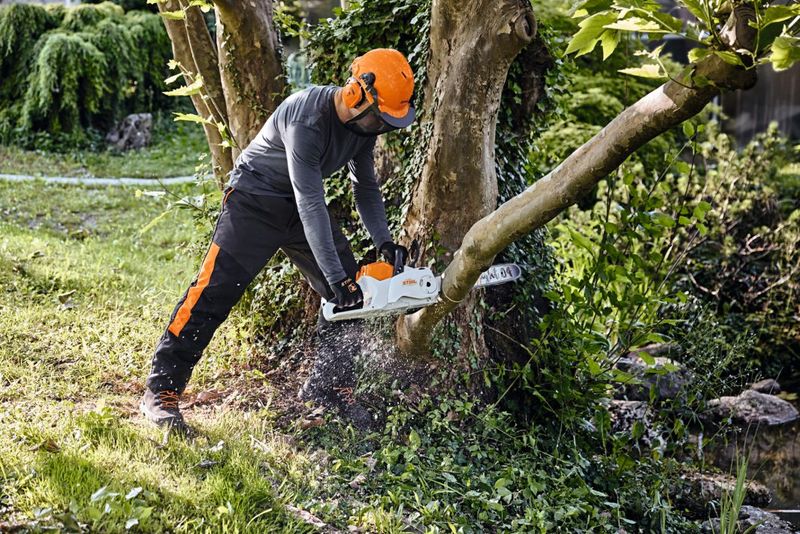 Akku-Kettensäge MSA 220 - AP-System STIHL MSA 220 C-B 40 CM Mann sägt einen Ast