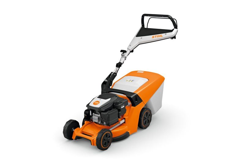STIHL Rasenmäher RM 443 STIHL RM 443, Benzinrasenmäher ohne Antrieb für mittelgroße Flächen. Sehr wendig und handlich. Mulchen, Seitenauswurf und Heckauswurf ohne Umbau möglich.
