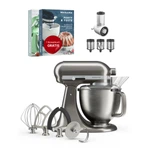 KitchenAid 4,7 L 5KSM50 Artisan Plus Küchenmaschine Beginnerset mit Gemüseschneider-Medaillon Silber