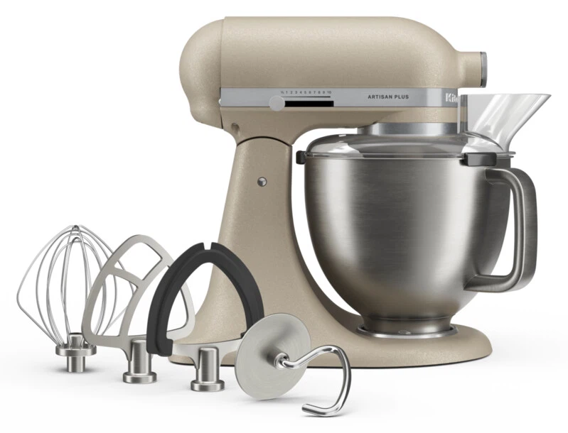 KitchenAid 4,8 L 5KSM50 Artisan Plus Küchenmaschine Allrounderset mit Gemüseschneider + Fleischwolf + Spritzgebäckvorsatz-Oat (Hafer)