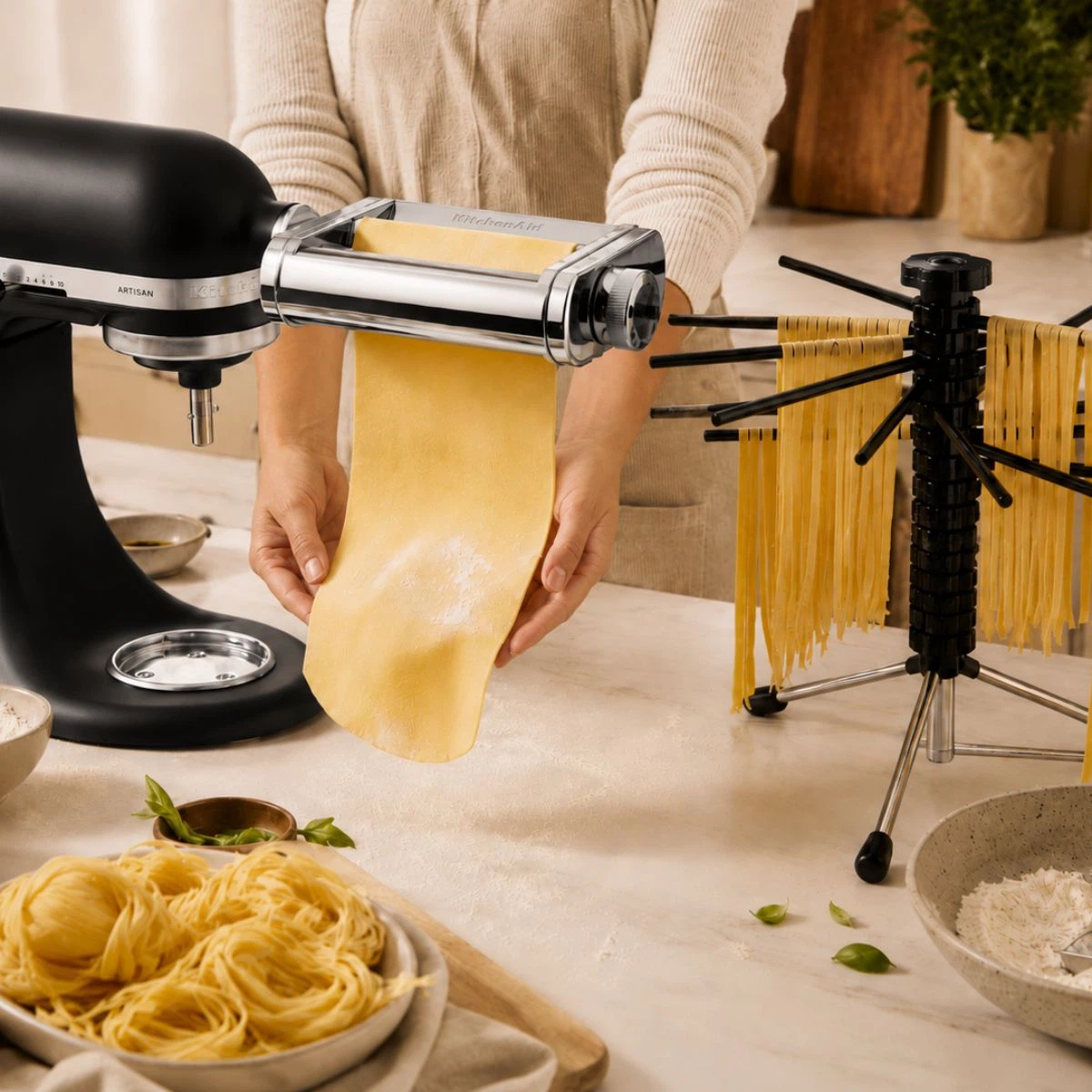 KitchenAid 3-in-1-Nudelvorsatz + GEFU Pastatrockner Diverso-Metall