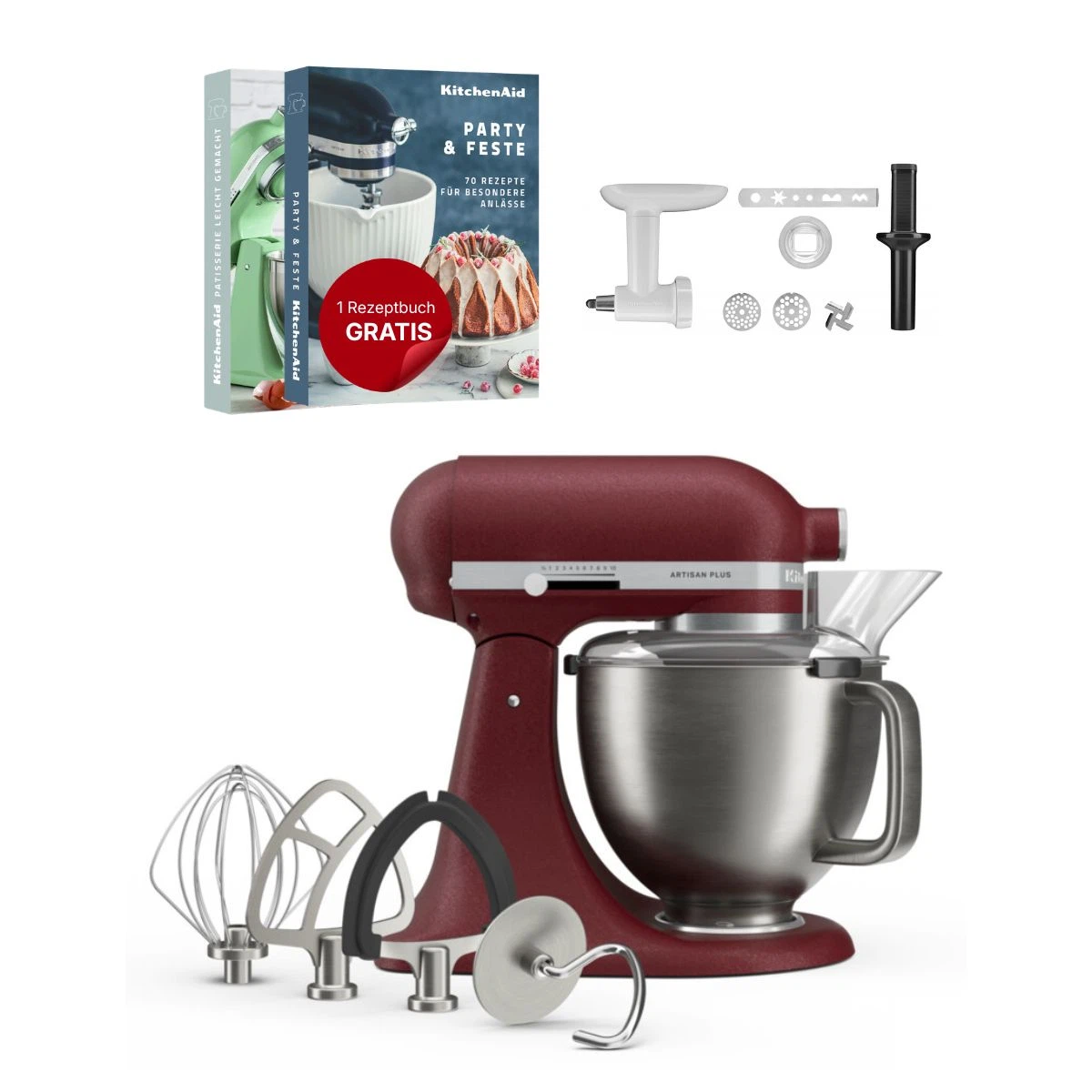 KitchenAid 4,7 L 5KSM50 Artisan Plus Küchenmaschine Cookielover mit Fleischwolf + Spritzgebäckvorsatz-Sun dried tomato (Getrocknete Tomate)