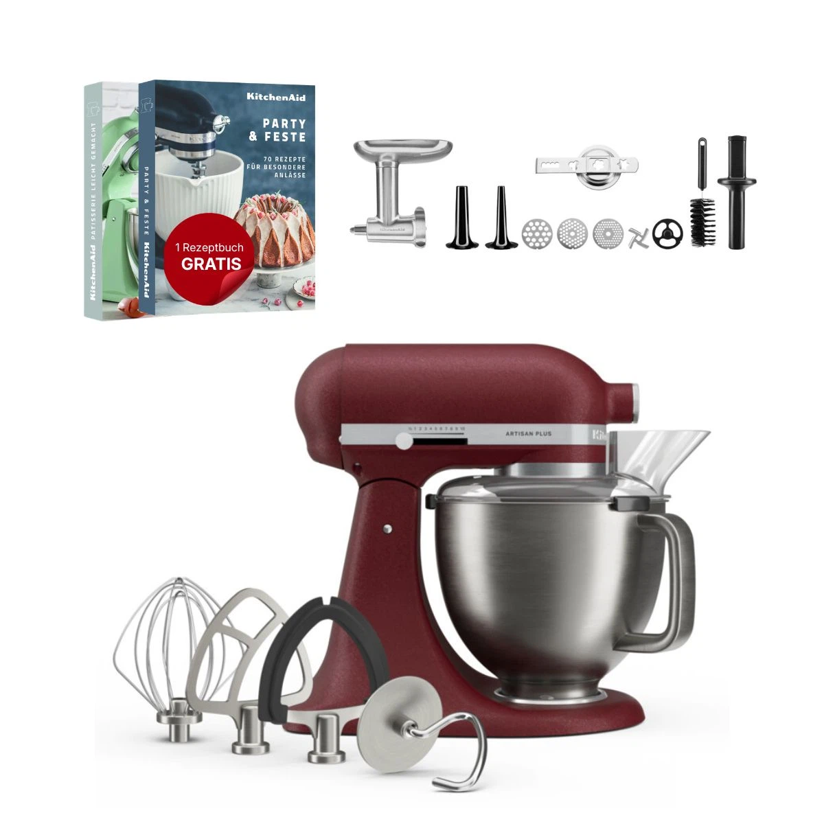 KitchenAid 4,7 L 5KSM50 Artisan Plus Küchenmaschine Meatlover mit Metallfleischwolf + Spritzgebäckvorsatz-Sun dried tomato (Getrocknete Tomate)