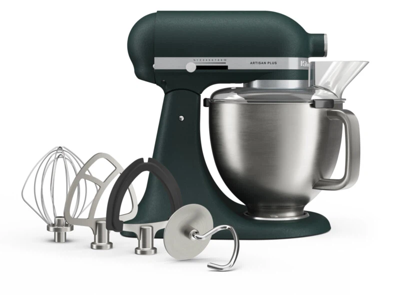 KitchenAid 4,7 L 5KSM50 Artisan Plus Küchenmaschine Breadlover mit Messerschmidt Getreidemühlenvorsatz + Brotbackschüssel-Pebbled Palm