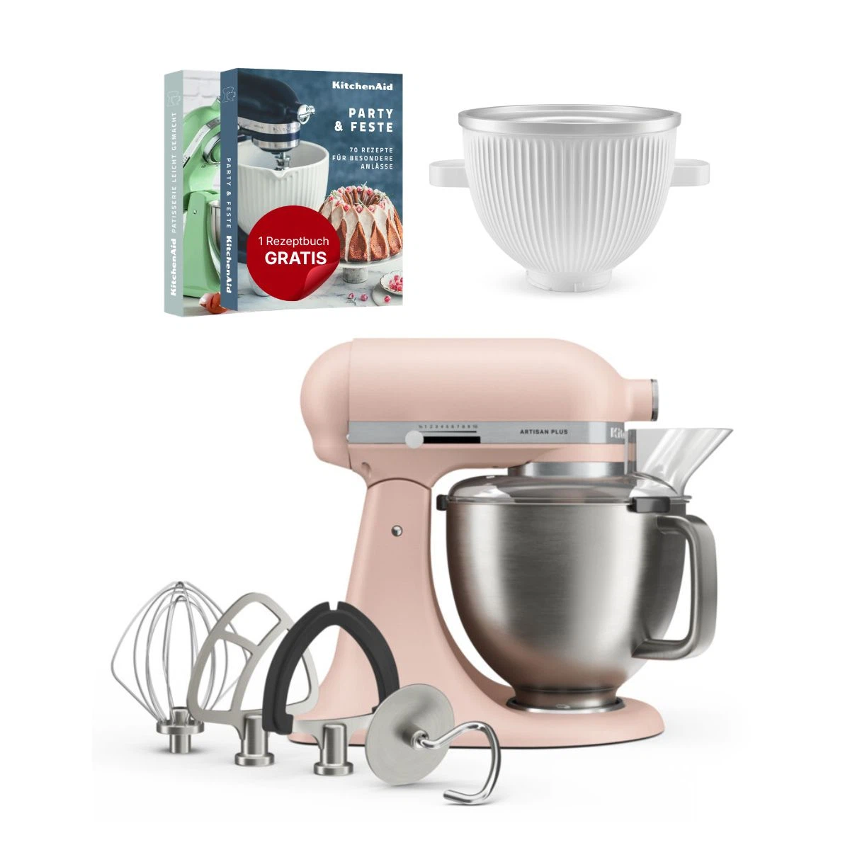 KitchenAid 4,7 L 5KSM50 Artisan Plus Küchenmaschine Icelover mit Eiszubereiter-Feather Pink