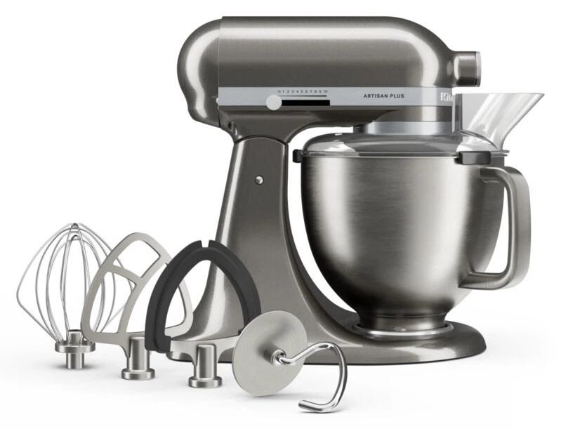 KitchenAid 4,7 L 5KSM50 Artisan Plus Küchenmaschine Pastalover mit 3-in-1 Nudelvorsatz-Medaillon Silber