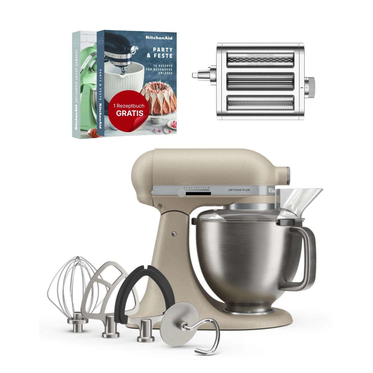 KitchenAid 4,7 L 5KSM50 Artisan Plus Küchenmaschine Pastalover mit 3-in-1 Nudelvorsatz-Oat (Hafer)