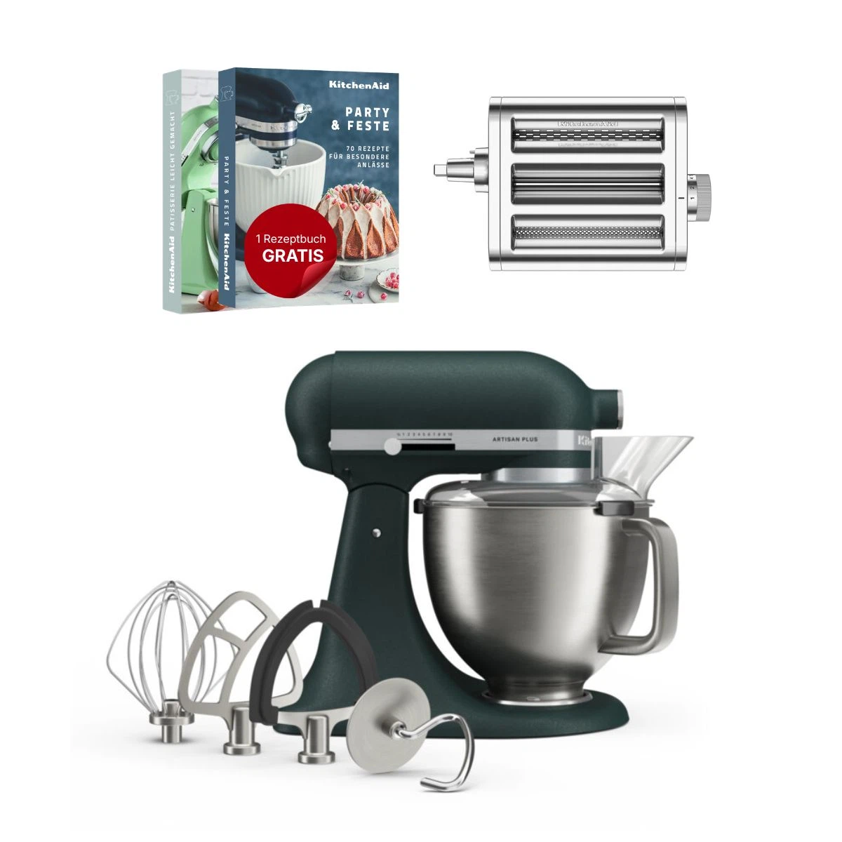 KitchenAid 4,7 L 5KSM50 Artisan Plus Küchenmaschine Pastalover mit 3-in-1 Nudelvorsatz-Pebbled Palm