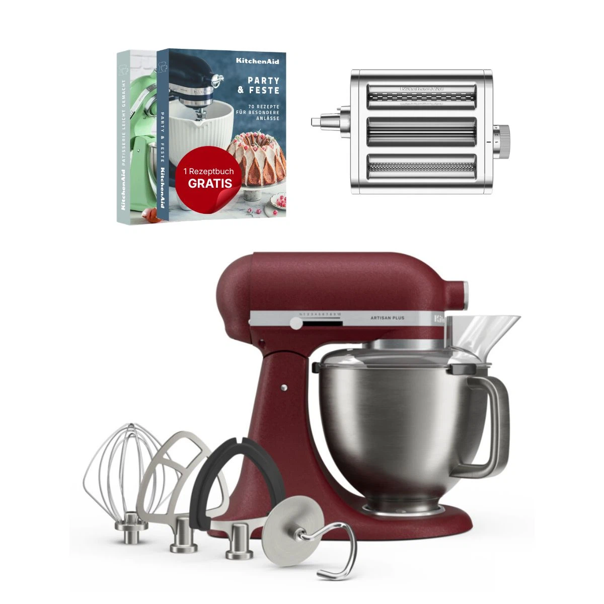 KitchenAid 4,7 L 5KSM50 Artisan Plus Küchenmaschine Pastalover mit 3-in-1 Nudelvorsatz-Sun dried tomato (Getrocknete Tomate)