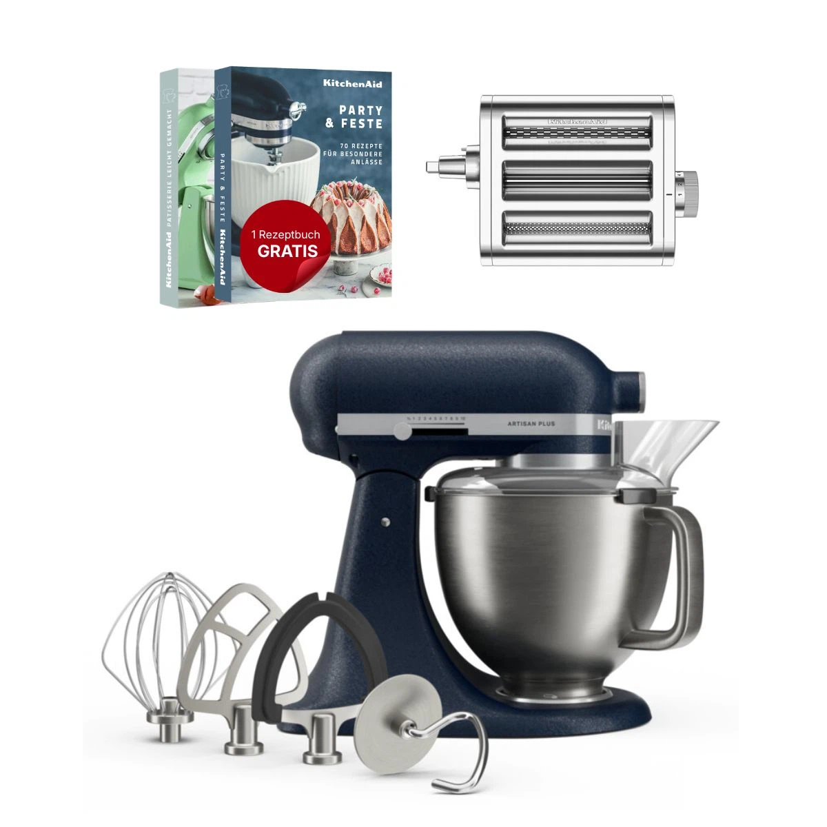 KitchenAid 4,7 L 5KSM50 Artisan Plus Küchenmaschine Pastalover mit 3-in-1 Nudelvorsatz-Wild Blueberry (Wilde Blaubeere)
