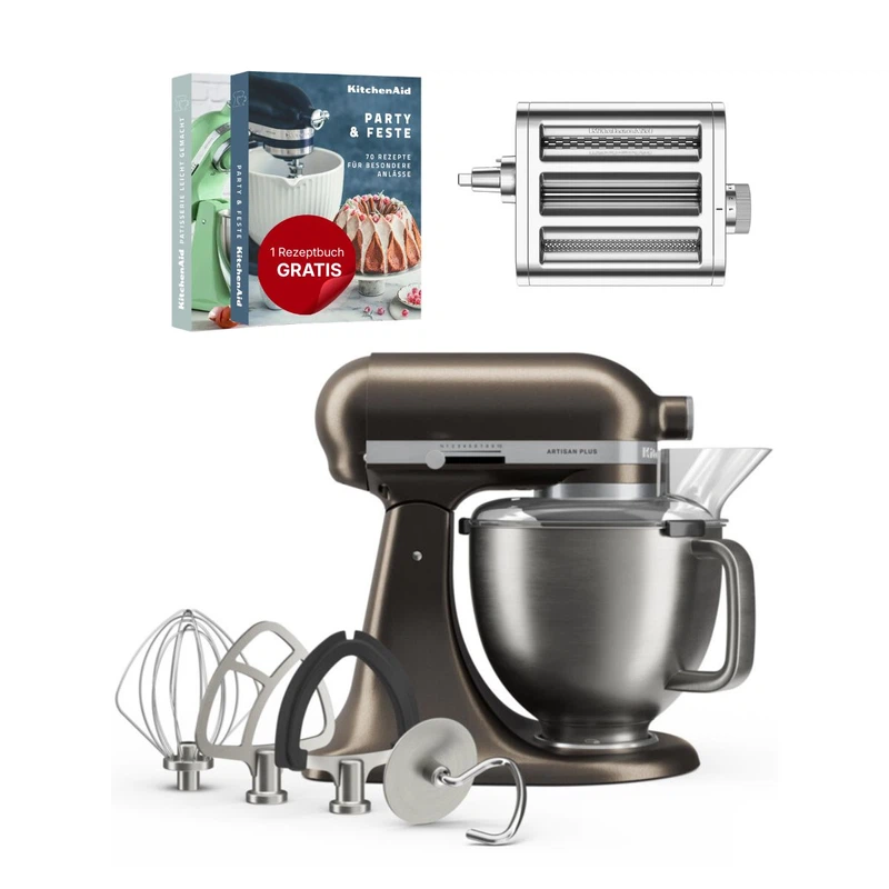 KitchenAid 4,7 L 5KSM50 Artisan Plus Küchenmaschine Pastalover mit 3-in-1 Nudelvorsatz-Iron ore (Bronze)