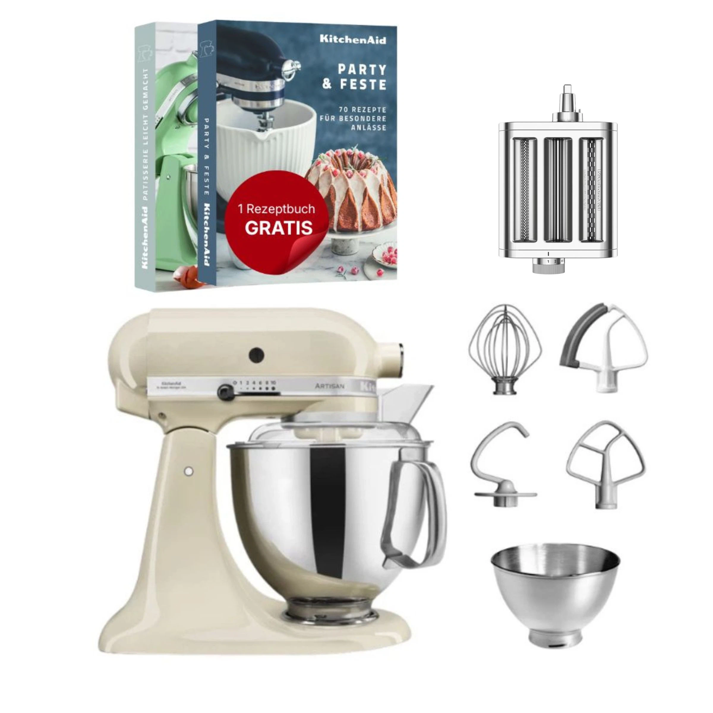 KitchenAid 4,8 L 5KSM175 Artisan Küchenmaschine Pastalover mit 3-in-1 Nudelvorsatz-Crème