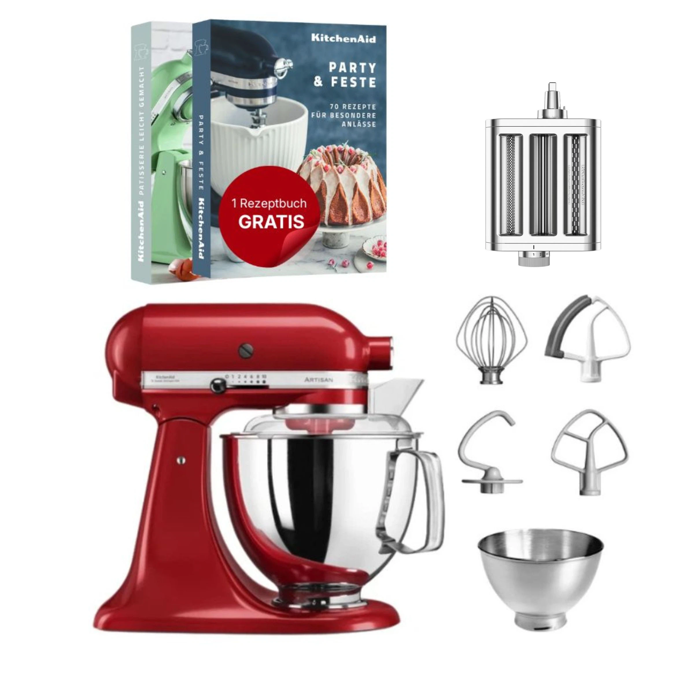 KitchenAid 4,8 L 5KSM175 Artisan Küchenmaschine Pastalover mit 3-in-1 Nudelvorsatz-Empire Rot