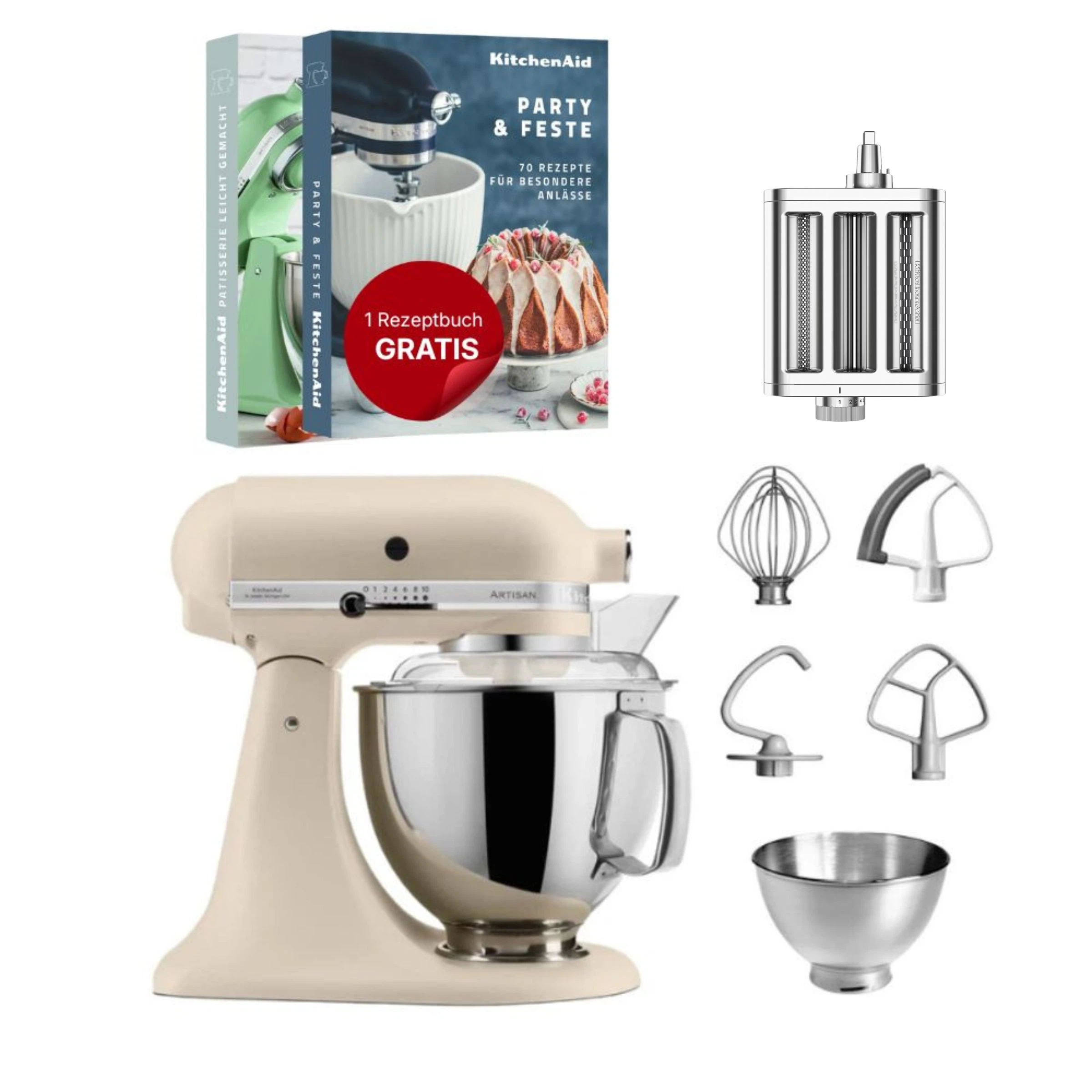 KitchenAid 4,8 L 5KSM175 Artisan Küchenmaschine Pastalover mit 3-in-1 Nudelvorsatz-Fresh Linen