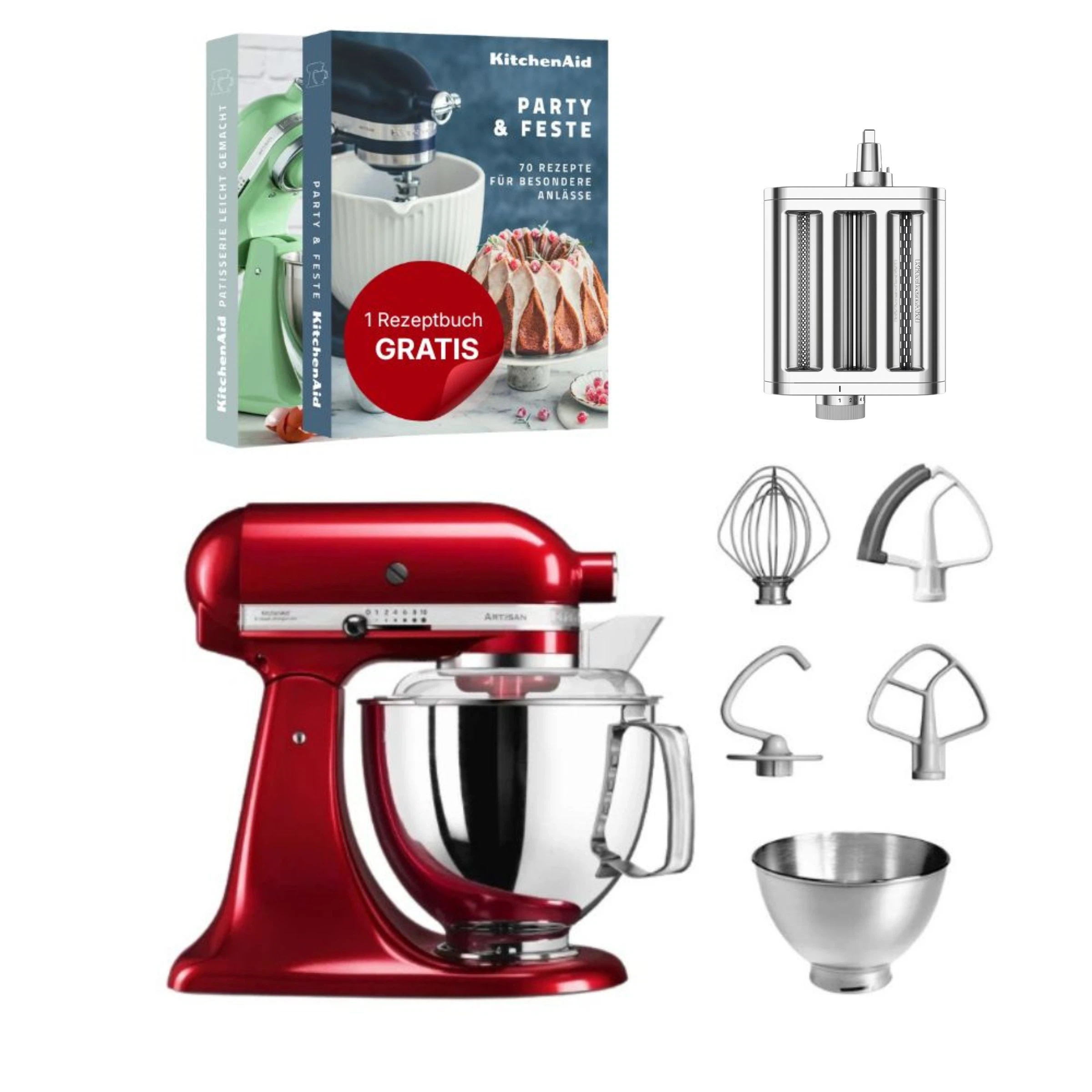 KitchenAid 4,8 L 5KSM175 Artisan Küchenmaschine Pastalover mit 3-in-1 Nudelvorsatz-Liebesapfel Rot