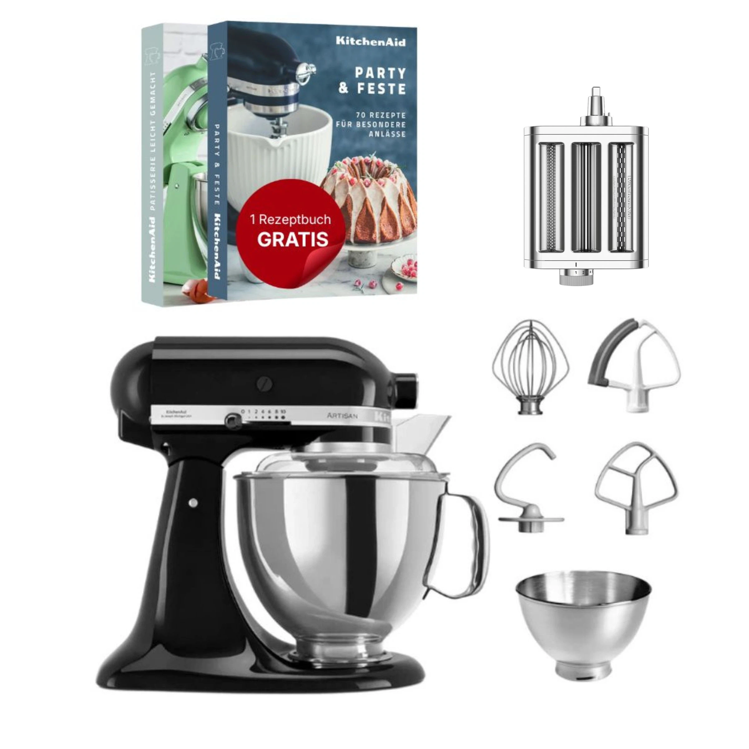 KitchenAid 4,8 L 5KSM175 Artisan Küchenmaschine Pastalover mit 3-in-1 Nudelvorsatz-Onyx Schwarz