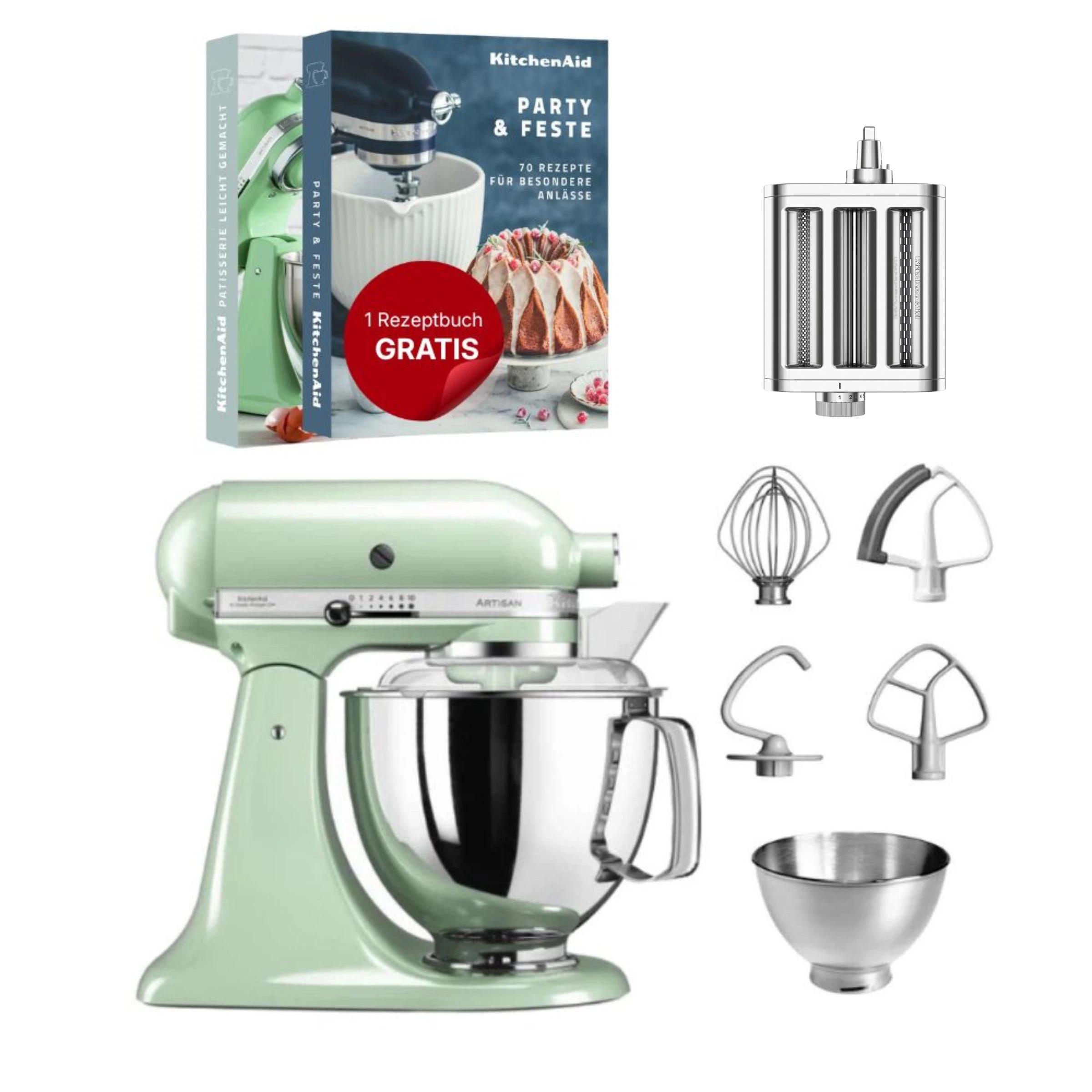 KitchenAid 4,8 L 5KSM175 Artisan Küchenmaschine Pastalover mit 3-in-1 Nudelvorsatz-Pistazie