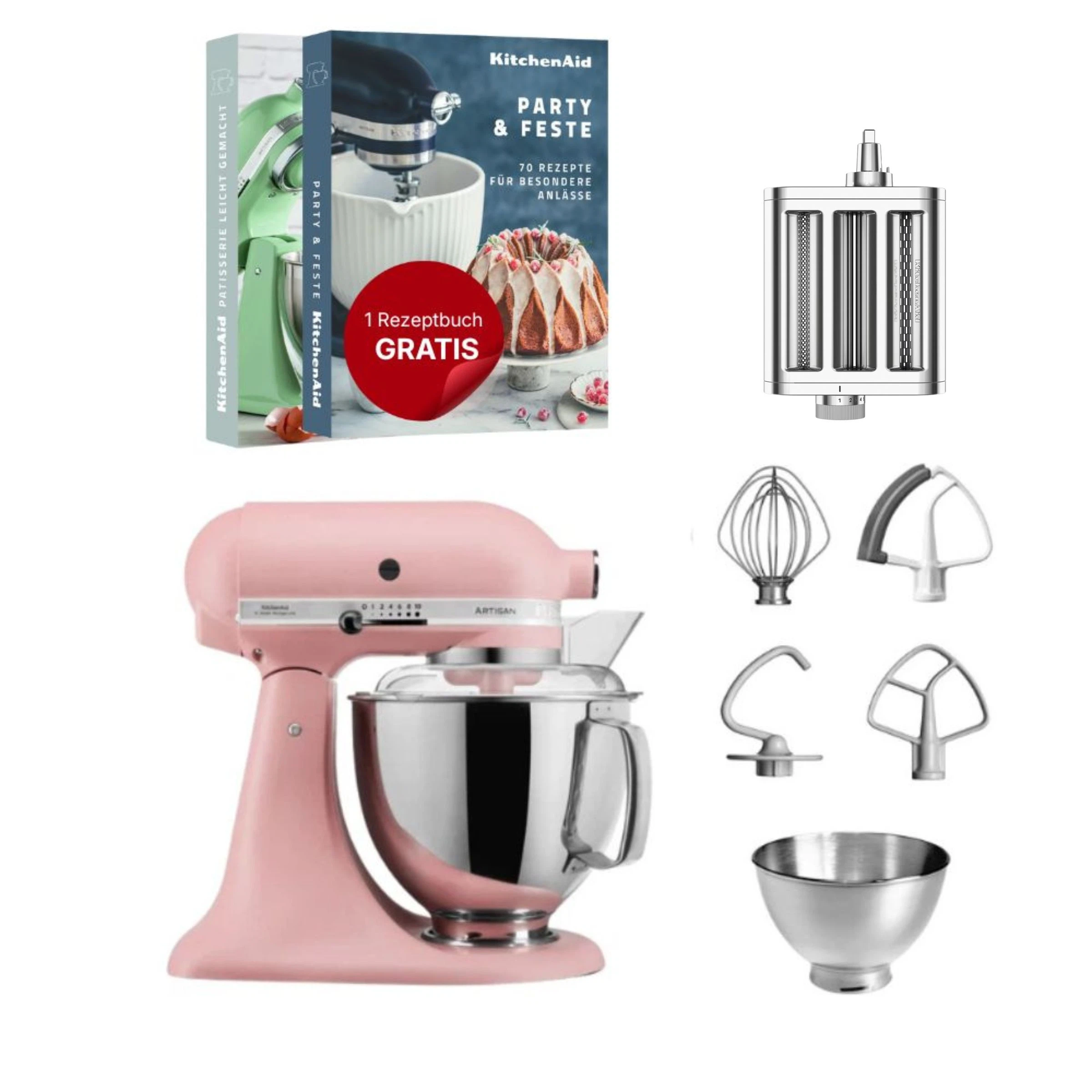 KitchenAid 4,8 L 5KSM175 Artisan Küchenmaschine Pastalover mit 3-in-1 Nudelvorsatz-Altrosa
