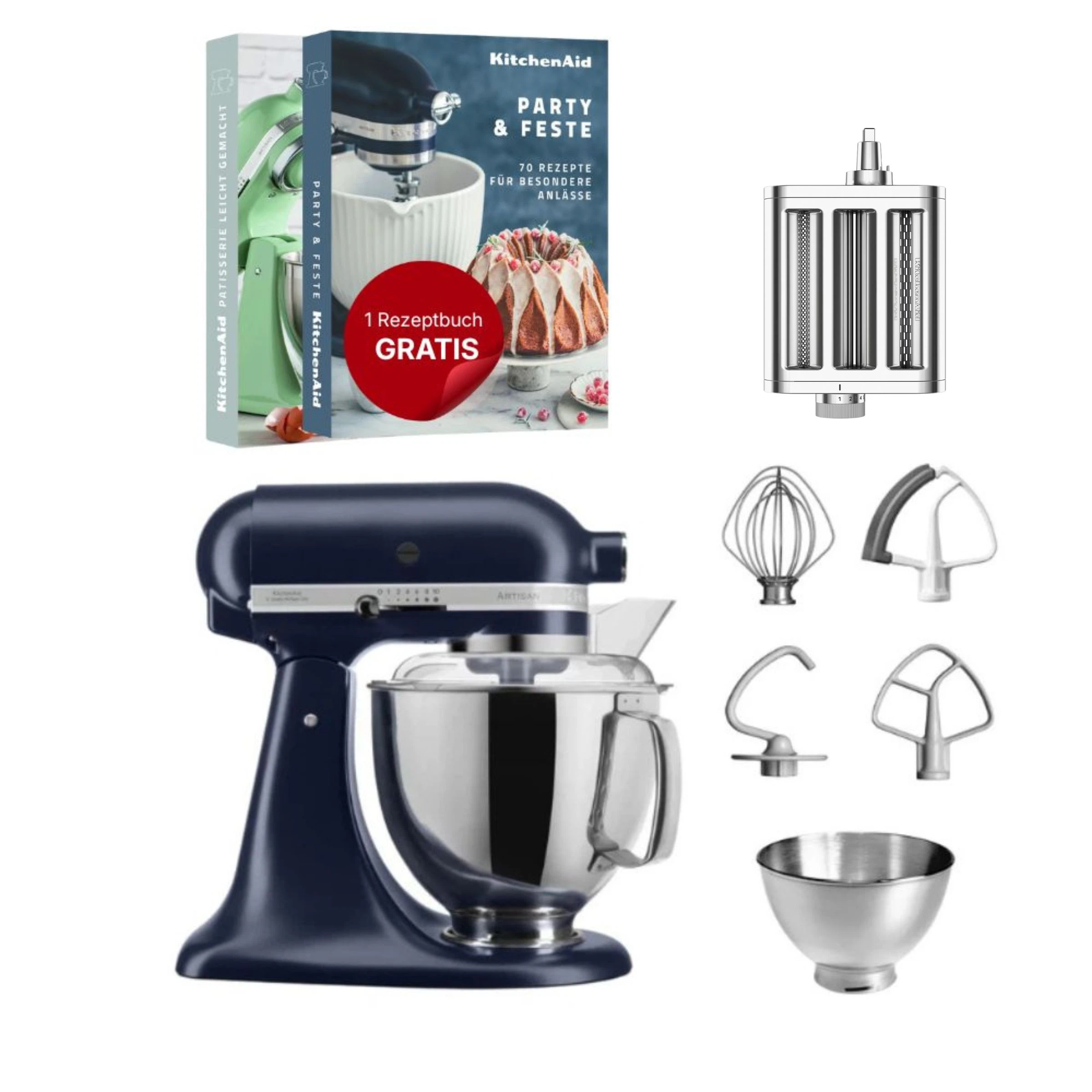 KitchenAid 4,8 L 5KSM175 Artisan Küchenmaschine Pastalover mit 3-in-1 Nudelvorsatz-Tintenblau