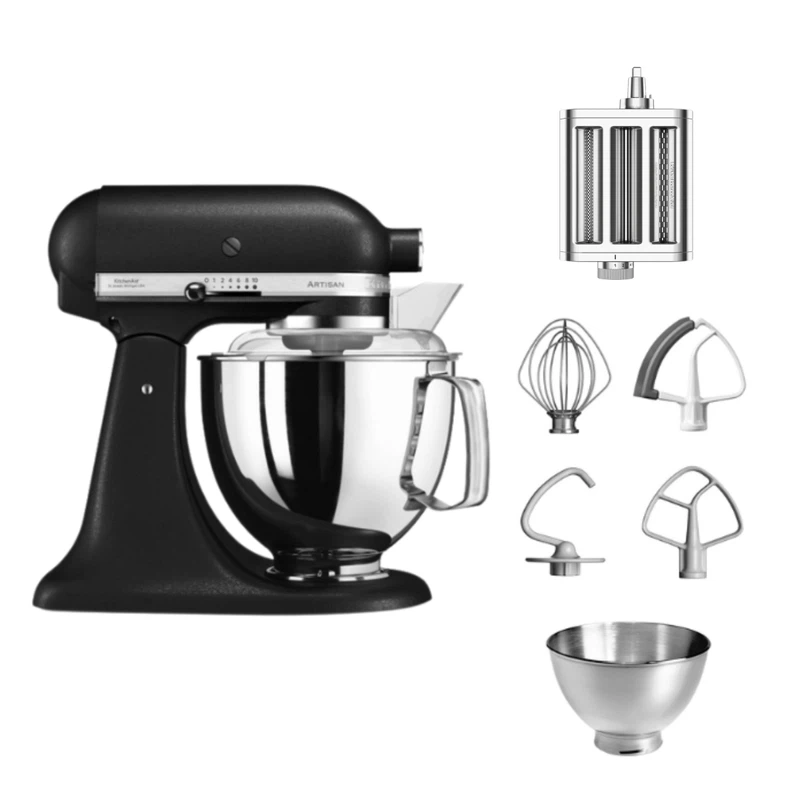 KitchenAid 4,8 L 5KSM175 Artisan Küchenmaschine Pastalover mit 3-in-1 Nudelvorsatz-Gusseisen Schwarz
