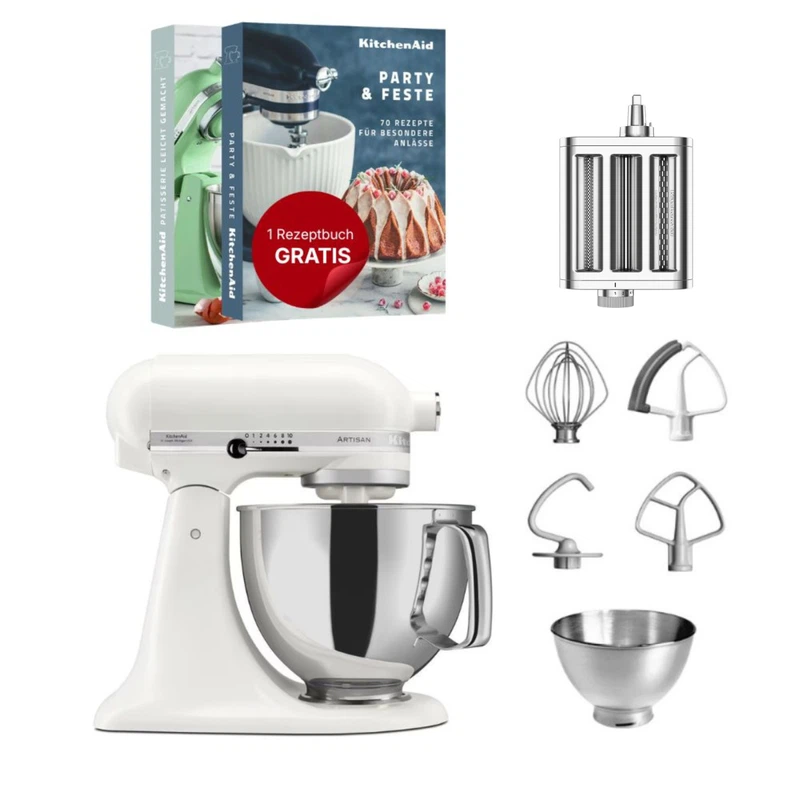 KitchenAid 4,8 L 5KSM175 Artisan Küchenmaschine Pastalover mit 3-in-1 Nudelvorsatz-Porcelain White
