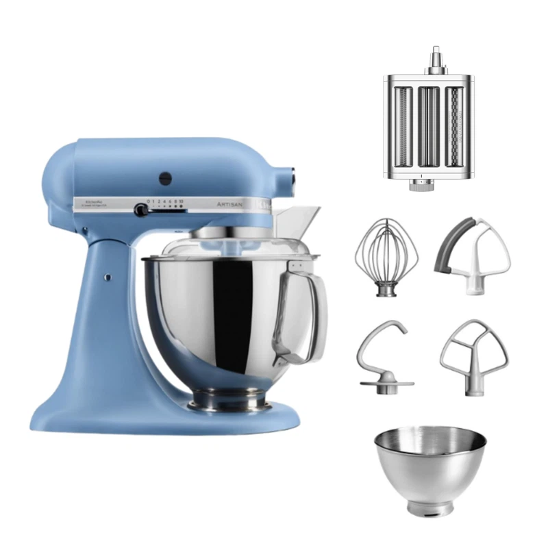 KitchenAid 4,8 L 5KSM175 Artisan Küchenmaschine Pastalover mit 3-in-1 Nudelvorsatz-Velvet Blue