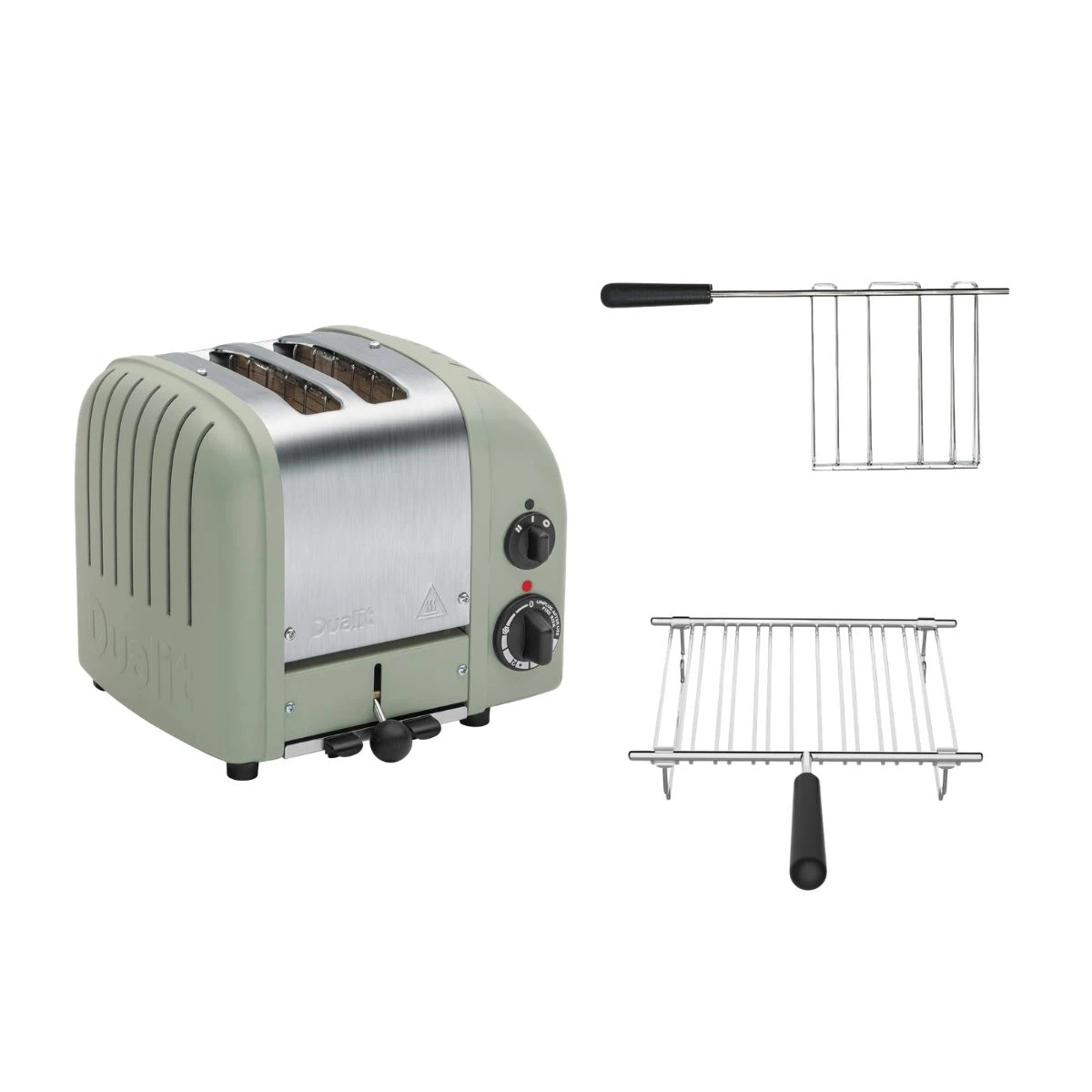 Dualit Toaster Paket 2, 2er Toaster mit Sandwichzange und Brötchenaufsatz-Sage green