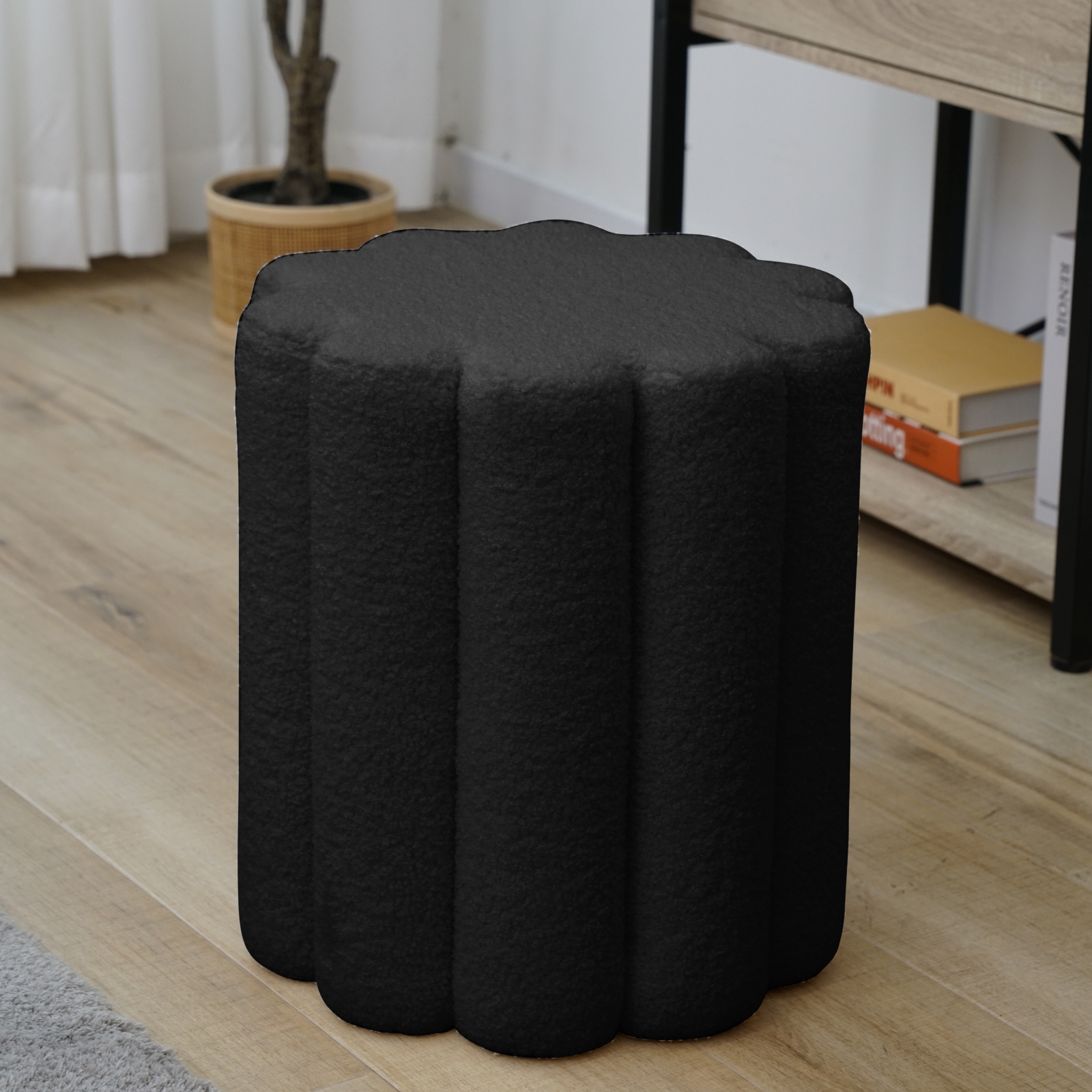 B-Ware SVITA DAHLIA Hocker Pouf Schminkhocker Ottomane Teddyboucle Flur Schwarz