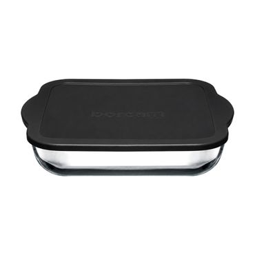 Pasabahce Borcam Bake&Keep - Quadratische Auflaufform mit rotem Kunststoffdeckel, 3200 ml