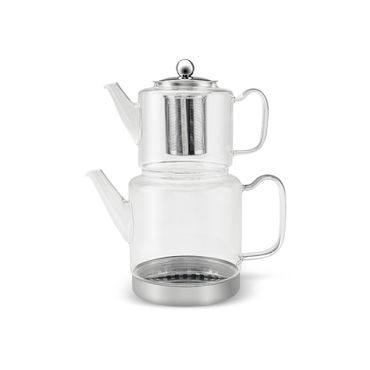 Schäfer Home Kays Doppel-Glasteekanne - Induktion, 1L & 2L, klar, Volumen: 1L + 2L