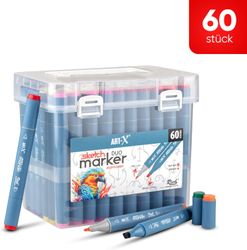 ART-X Doppelspitzen Marker Set - 60 Farben, Alkoholbasiert, Sketch Marker ART-X Doppelspitzen Marker Set - 60 Farben, Alkoholbasiert, Sketch Marker