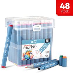 ART-X Doppelspitzen Marker Set - 48 Farben, Alkoholbasiert, Sketch Marker ART-X Doppelspitzen Marker Set - 48 Farben, Alkoholbasiert, Sketch Marker