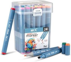 ART-X Doppelspitzen Marker Set - 24 Farben, Alkoholbasiert, Sketch Marker ART-X Doppelspitzen Marker Set - 24 Farben, Alkoholbasiert, Sketch Marker