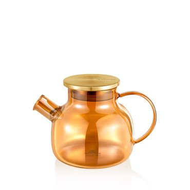 Wilmax Thermoglas Teekanne mit goldfarbenem Edelstahl-Deckel, Volumen: 950ml