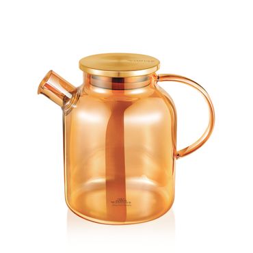 Wilmax Thermoglas Teekanne mit goldfarbenem Edelstahl-Deckel, Volumen: 1600ml