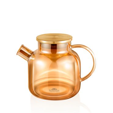 Wilmax Thermoglas Teekanne mit goldfarbenem Edelstahl-Deckel, Volumen: 1200ml